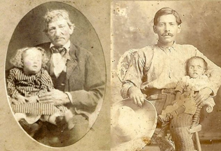 A pair of “postmortem photos” in which the left subject is clearly alive and moving her hands and feet, the right child may be deceased, or just very sickly.